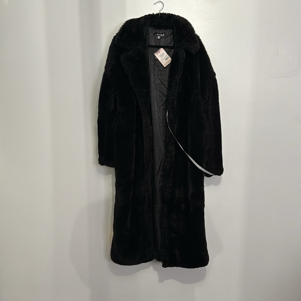 Missguided Teddy Long Coat Black NWT